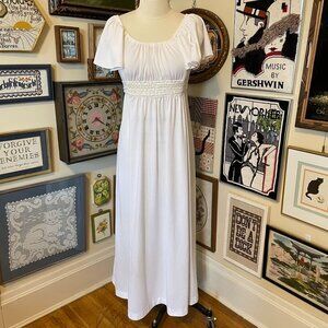 70s Vintage White Empire Waist Maxi Dress With Sequin Detail Size L